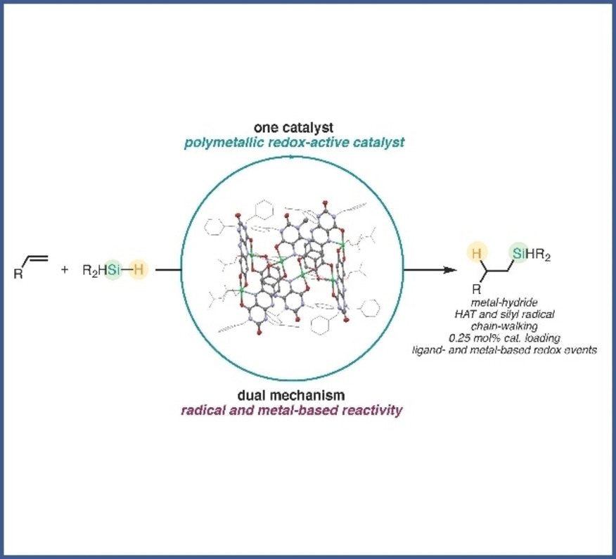 Figure: A single bioinspired hexameric nickel catechol-alloxazine catalyst combines metal and radical mechanisms for alkene hydrosilylation